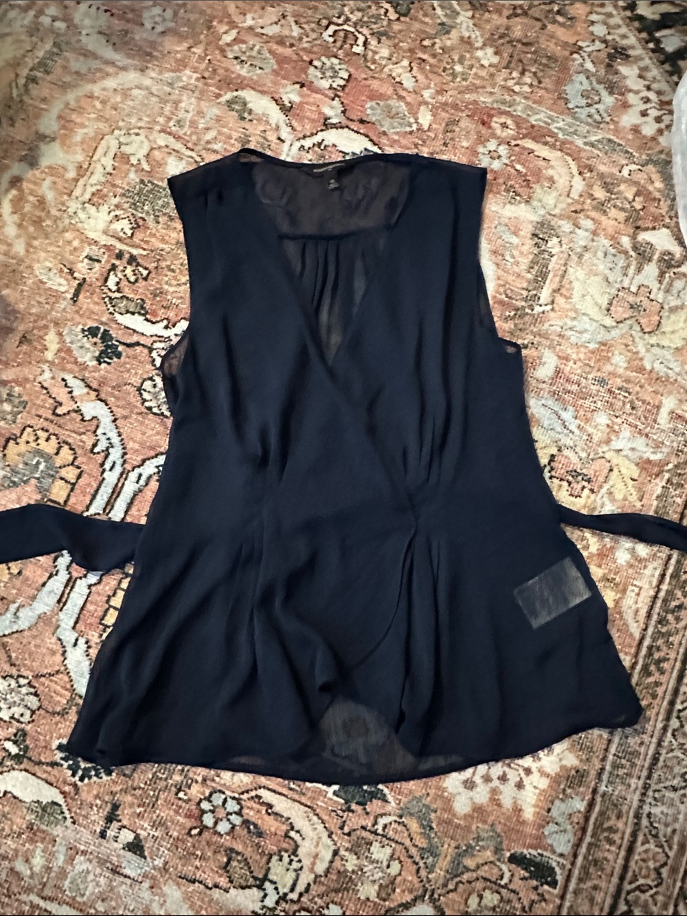 Banana Republic Navy Blue Sleeveless Tie-Waist Blouse Size XS